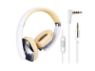 Fashionable headphones with microphone, foldable design with detachable cable for convenience. 