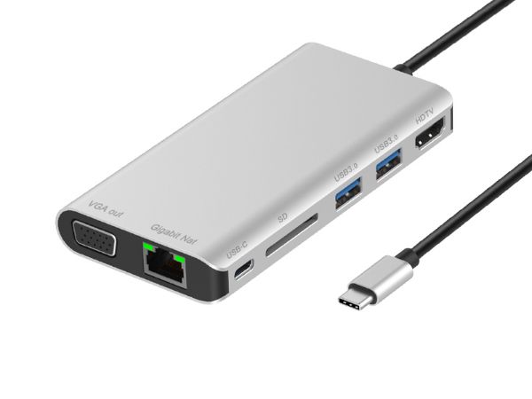 USB-C Multi-function docking station with USB, USB-C, SD, Ethernet, HDMI, VGA and 3.5mm Audio Port