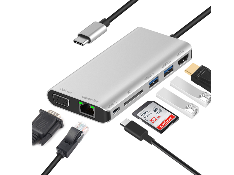 USBC Docking Station with VGA, Port Replicator, USBC to VGA, 3.5" Stereo Jack and