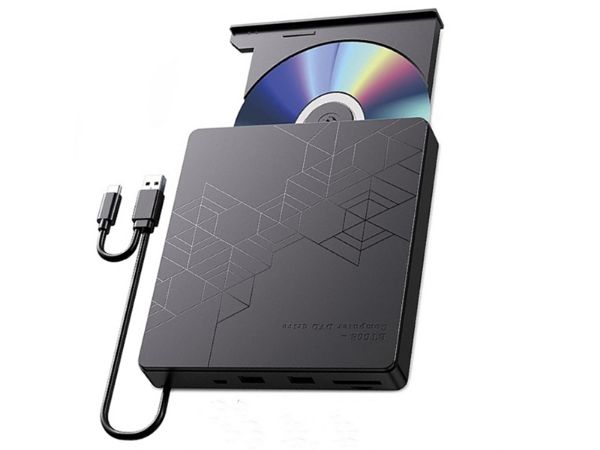 USB DVD Burner for use with CDs and DVDs. Features 3 Port USB Hub and Card Reader.